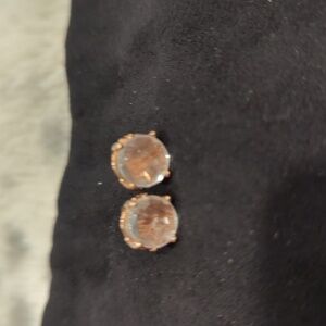 NEW Sigal Sterling silver Wht quartz gem riolette stud earrings Rose gold coated